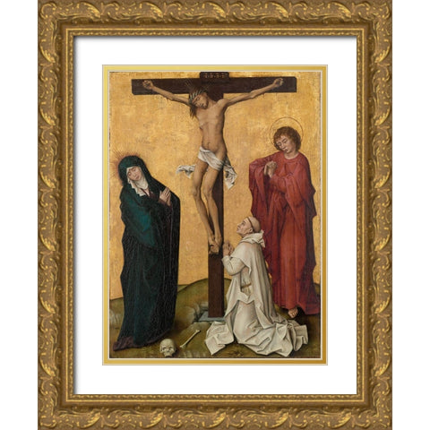 The Crucifixion with a Carthusian Monk Gold Ornate Wood Framed Art Print with Double Matting by van der Weyden, Roger