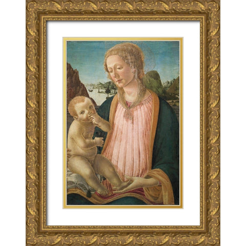 Madonna and Child Gold Ornate Wood Framed Art Print with Double Matting by Botticini, Francesco