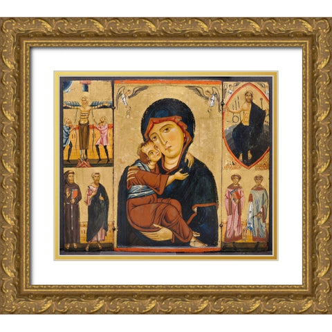 Virgin and Child with Saints Gold Ornate Wood Framed Art Print with Double Matting by Berlinghiero