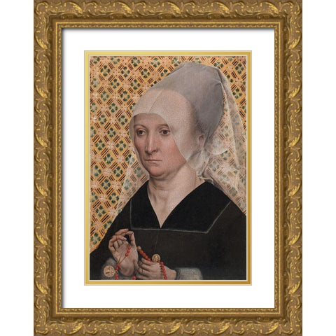 Portrait of a Woman Gold Ornate Wood Framed Art Print with Double Matting by Master of the Holy Kinship