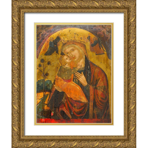 Virgin and Child Gold Ornate Wood Framed Art Print with Double Matting by Byzantine 15th Century