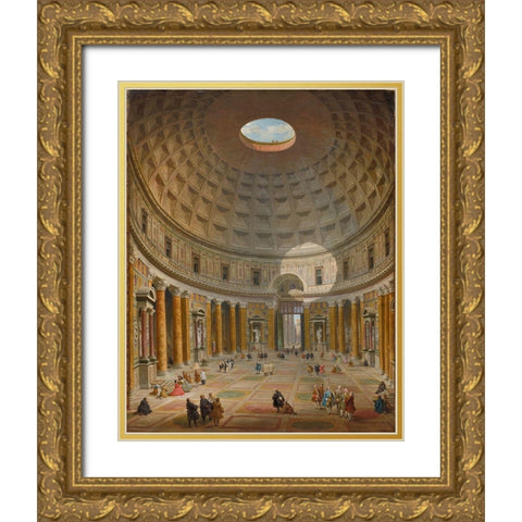 Interior of the Pantheon, Rome Gold Ornate Wood Framed Art Print with Double Matting by Panini, Giovanni Paolo