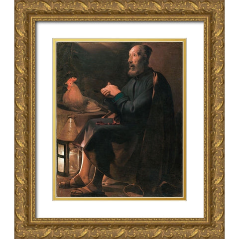 Saint Peter Repentant Gold Ornate Wood Framed Art Print with Double Matting by de la Tour, Georges