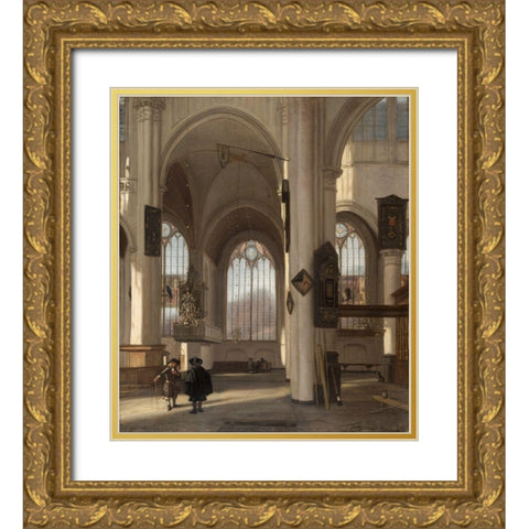 Interior of a Church Gold Ornate Wood Framed Art Print with Double Matting by Witte, Emanuel de
