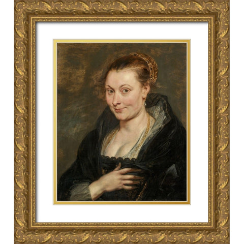 Portrait of Isabella Brant Gold Ornate Wood Framed Art Print with Double Matting by Rubens, Peter Paul