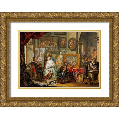 The Artists Studio Gold Ornate Wood Framed Art Print with Double Matting by Platzer, Johann Georg