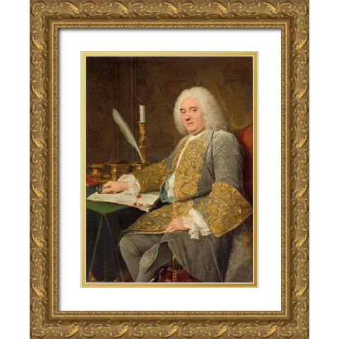 Portrait of Jean-Gabriel du Theil at the Signing of the Treaty of Vienna Gold Ornate Wood Framed Art Print with Double Matting by Aved, Jacques Andre Joseph
