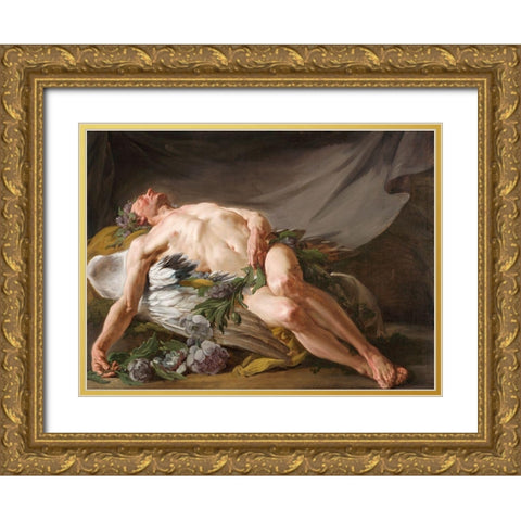 Sleep Gold Ornate Wood Framed Art Print with Double Matting by Restout, Jean Bernard