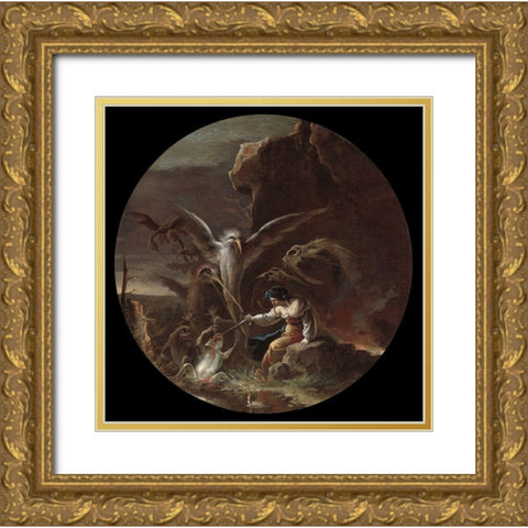 Scenes of Witchcraft Gold Ornate Wood Framed Art Print with Double Matting by Rosa, Salvator