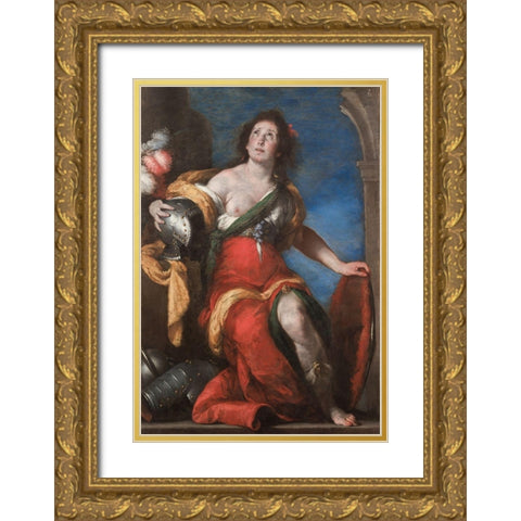 Allegorical Figure Gold Ornate Wood Framed Art Print with Double Matting by Strozzi, Bernardo