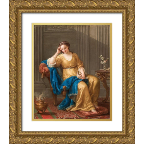 Sweet Melancholy Gold Ornate Wood Framed Art Print with Double Matting by Vien, Joseph-Marie