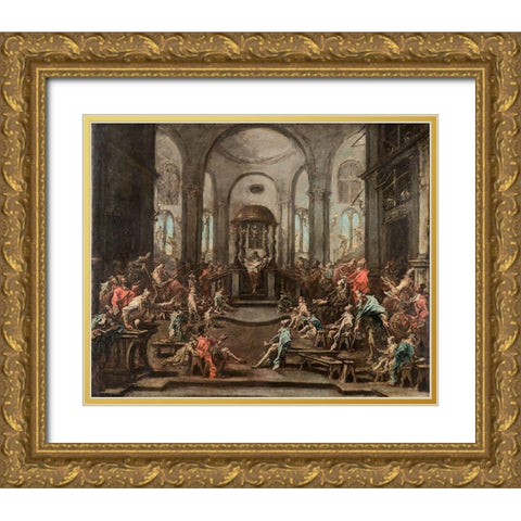 Interior of a Synagogue Gold Ornate Wood Framed Art Print with Double Matting by Magnasco, Alessandro