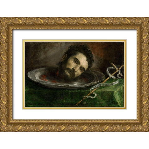 Head of Saint John the Baptist Gold Ornate Wood Framed Art Print with Double Matting by Spain 16th Century