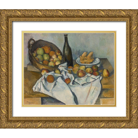 The Basket of Apples 1893 Gold Ornate Wood Framed Art Print with Double Matting by Cezanne, Paul