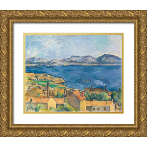 The Bay of Marseille, Seen from Lâ€™Estaque 1885 Gold Ornate Wood Framed Art Print with Double Matting by Cezanne, Paul