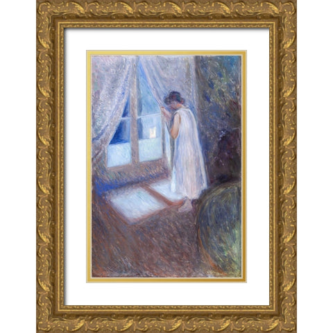 The Girl by the Window 1893 Gold Ornate Wood Framed Art Print with Double Matting by Munch, Edvard