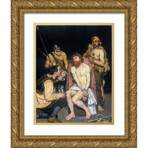 Jesus Mocked by the Soldiers 1865 Gold Ornate Wood Framed Art Print with Double Matting by Manet, Edouard