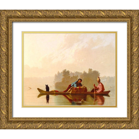 Fur Traders Descending the Missouri 1845 Gold Ornate Wood Framed Art Print with Double Matting by Bingham, George Caleb