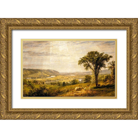 Wyoming Valley, Pennsylvania 1864 Gold Ornate Wood Framed Art Print with Double Matting by Cropsey, Jasper Francis