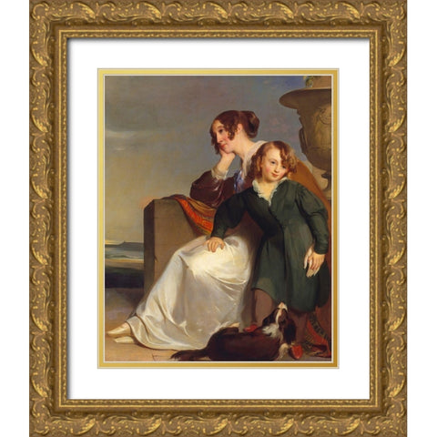 Mother and Son 1840 Gold Ornate Wood Framed Art Print with Double Matting by Sully, ThomasÂ 