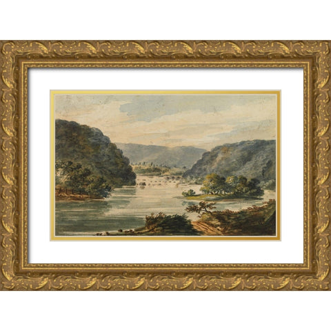 A View of the Potomac at Harpers Ferry 1811 Gold Ornate Wood Framed Art Print with Double Matting by Svinin, Pavel Petrovich