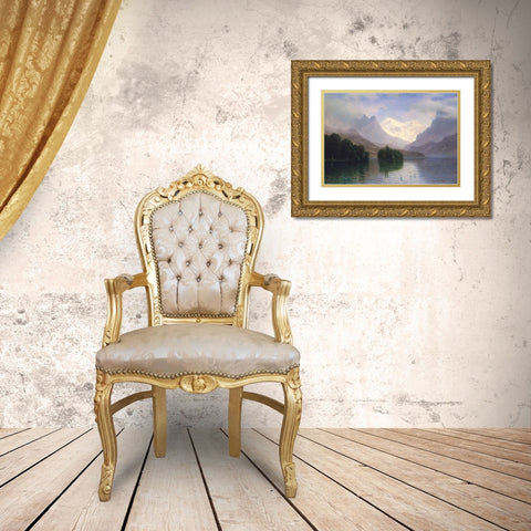 Mountain Scene Gold Ornate Wood Framed Art Print with Double Matting by Bierstadt, Albert