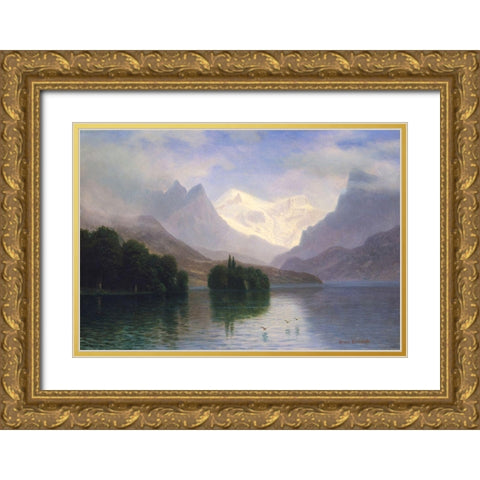 Mountain Scene Gold Ornate Wood Framed Art Print with Double Matting by Bierstadt, Albert