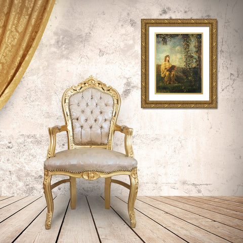 The Muse of Painting 1870 Gold Ornate Wood Framed Art Print with Double Matting by La Farge, John
