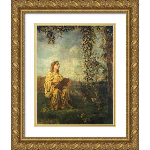 The Muse of Painting 1870 Gold Ornate Wood Framed Art Print with Double Matting by La Farge, John