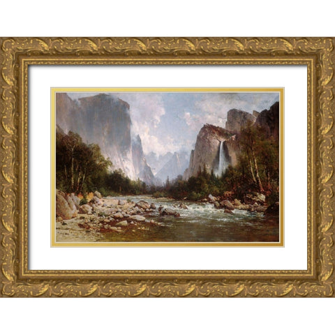 View of Yosemite Valley 1885 Gold Ornate Wood Framed Art Print with Double Matting by Hill, Thomas