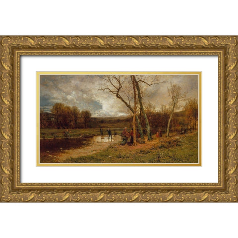 Saturday Afternoon 1875 Gold Ornate Wood Framed Art Print with Double Matting by McEntee, Jervis