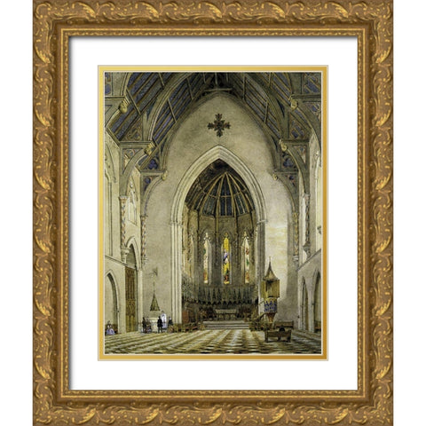 Chancel of Trinity Chapel, New York 1856 Gold Ornate Wood Framed Art Print with Double Matting by Hill, John William
