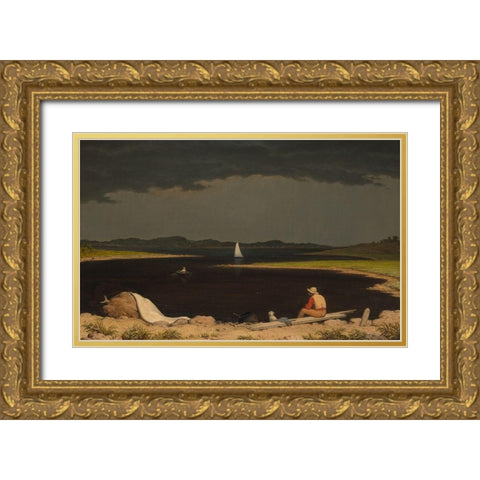 Approaching Thunder Storm 1859 Gold Ornate Wood Framed Art Print with Double Matting by Heade, Martin Johnson