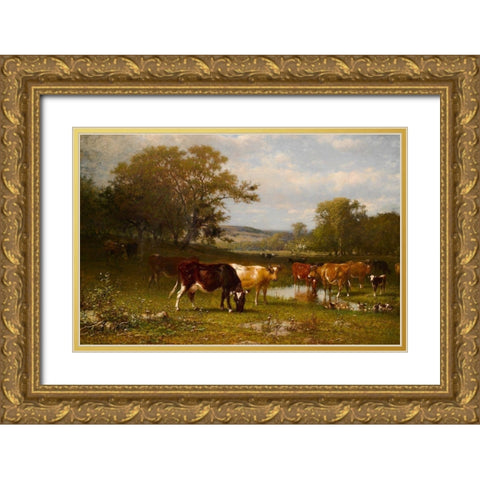 From Shifting Shade 1887 Gold Ornate Wood Framed Art Print with Double Matting by Hart, James M.