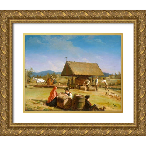Cider Making 1841 Gold Ornate Wood Framed Art Print with Double Matting by Mount, William Sidney