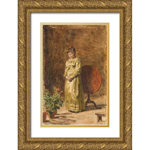 Young Girl Meditating 1877 Gold Ornate Wood Framed Art Print with Double Matting by Eakins, Thomas