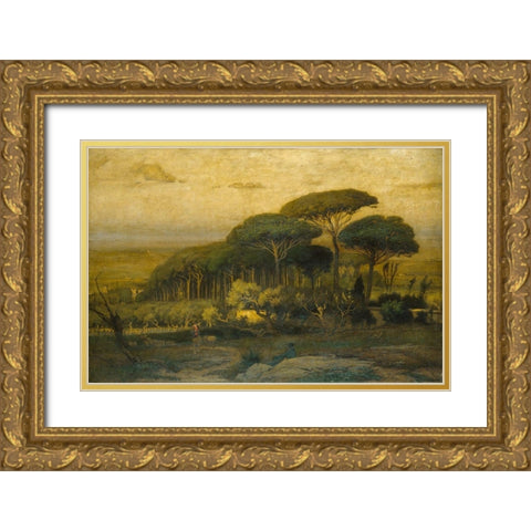 Pine Grove of the Barberini Villa 1876 Gold Ornate Wood Framed Art Print with Double Matting by Inness, GeorgeÂ 