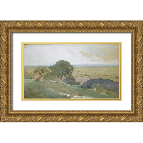 Olive Trees at Tivoli 1873 Gold Ornate Wood Framed Art Print with Double Matting by Inness, GeorgeÂ 