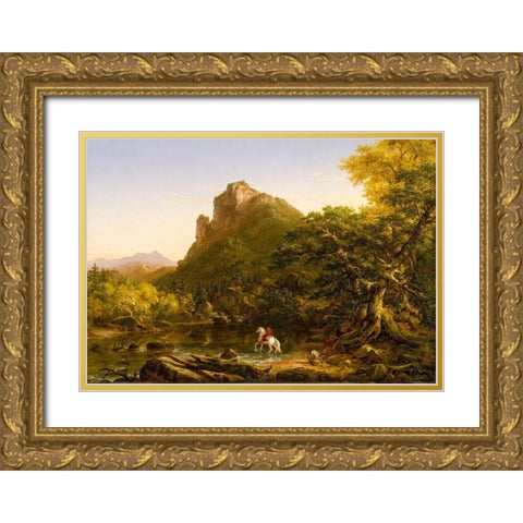 The Mountain Ford 1846 Gold Ornate Wood Framed Art Print with Double Matting by Cole, Thomas