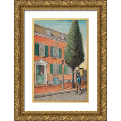 Tea Rusk and Brick House 1870 Gold Ornate Wood Framed Art Print with Double Matting by Chappel, William P.