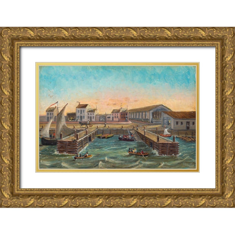 Old Ferry Stairs 1870 Gold Ornate Wood Framed Art Print with Double Matting by Chappel, William P.
