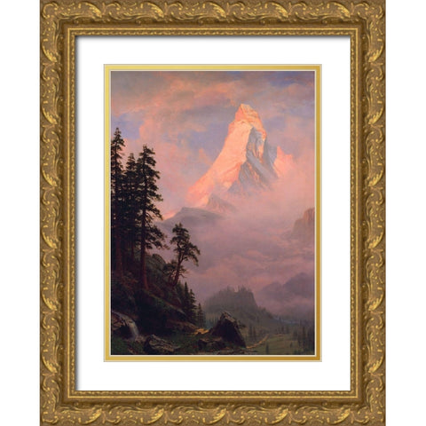 Sunrise on the Matterhorn  1875 Gold Ornate Wood Framed Art Print with Double Matting by Bierstadt, Albert