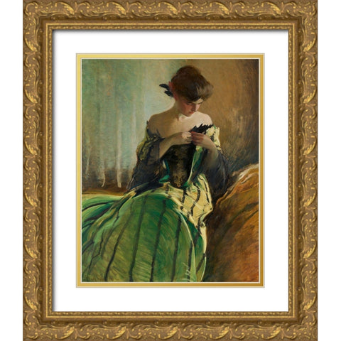 Study in Black and Green Gold Ornate Wood Framed Art Print with Double Matting by Alexander, John White