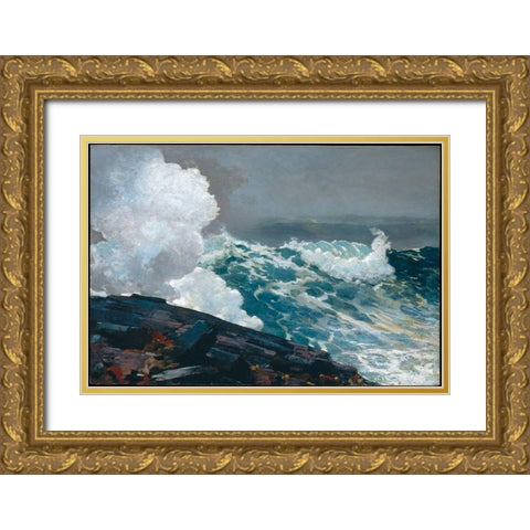 Northeaster Gold Ornate Wood Framed Art Print with Double Matting by Homer, Winslow