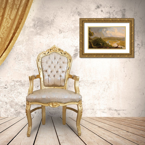 Sketch for View from Mount Holyoke, Northampton, Massachusetts, after a Thunderstorm (The Oxbow) Gold Ornate Wood Framed Art Print with Double Matting by Cole, Thomas
