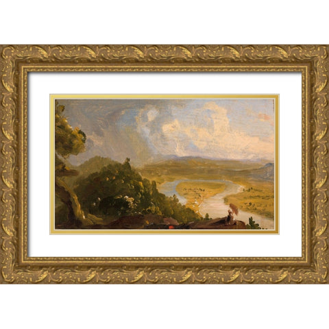 Sketch for View from Mount Holyoke, Northampton, Massachusetts, after a Thunderstorm (The Oxbow) Gold Ornate Wood Framed Art Print with Double Matting by Cole, Thomas