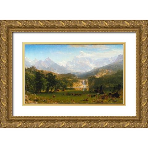 The Rocky Mountains, Landers Peak Gold Ornate Wood Framed Art Print with Double Matting by Bierstadt, Albert