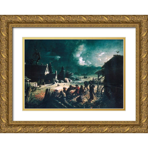 Corn Husking Gold Ornate Wood Framed Art Print with Double Matting by Blythe, David Gilmour