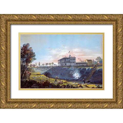 View of the Tunnel of the Harlem Railroad Gold Ornate Wood Framed Art Print with Double Matting by Calyo, Nicolino
