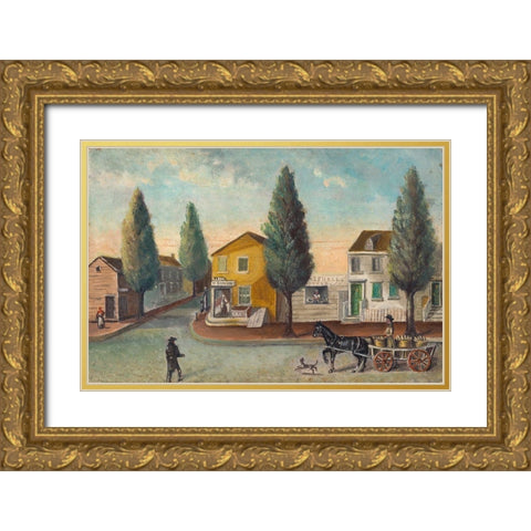 The Bakers Wagon Gold Ornate Wood Framed Art Print with Double Matting by Chappel, William P.
